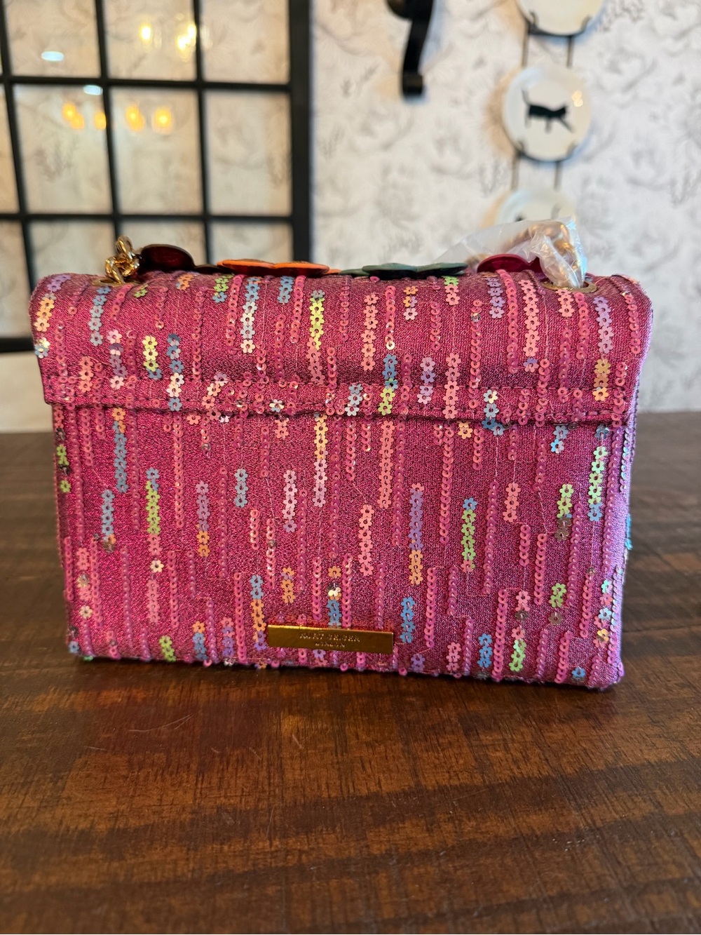 Kurt Geiger Multicolor Floral Applique Shoulder/Crossbody Bag with Dust Bag - Picture 3 of 11